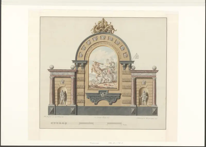 Allegorisch monument voor het Alliantiefeest op de Westermarkt te Amsterdam, 19 juni 1795 Wall Art by Unknown - High-Resolution Digital Print