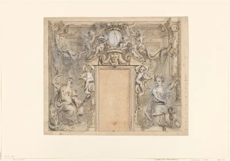 Allegorische figuren rondom een deuromlijsting Wall Art by Unknown - High-Resolution Digital Print