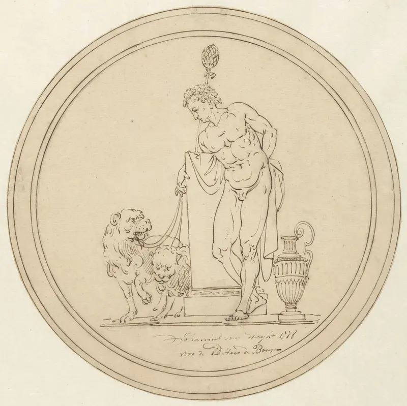 Allegorische mansfiguur, staande met twee leeuwen Wall Art by Johannes van Dregt - High-Resolution Digital Print