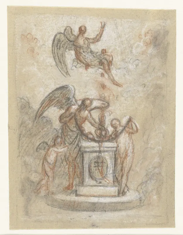 Allegorische voorstelling met de Tijd en andere figuren rond monument of altaar Wall Art by anonymous - High-Resolution Digital Print