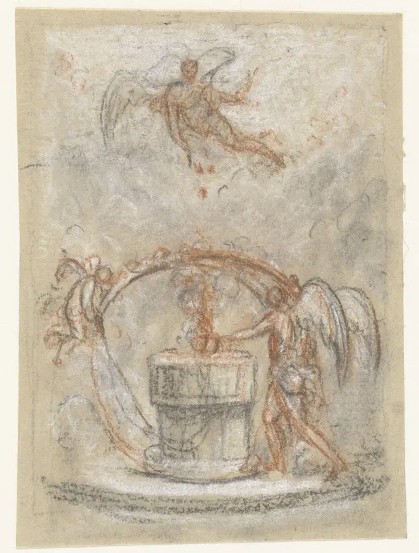 Allegorische voorstelling met figuren rond monument of altaar Wall Art by anonymous - High-Resolution Digital Print