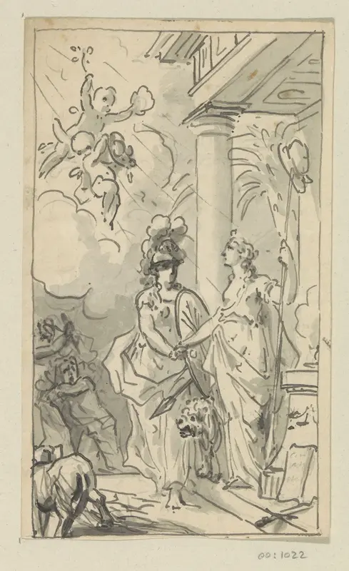 Allegorische voorstelling met Minerva en Vrijheid voor een tempel Wall Art by Jurriaan Andriessen - High-Resolution Digital Print