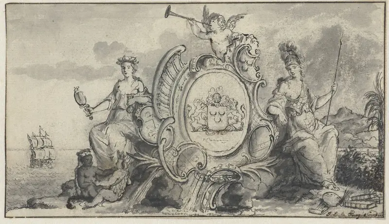 Allegorische voorstelling met Prudentia, Minerva en twee kinderen Wall Art by Isaac Lodewijk la Fargue van Nieuwland - High-Resolution Digital Print