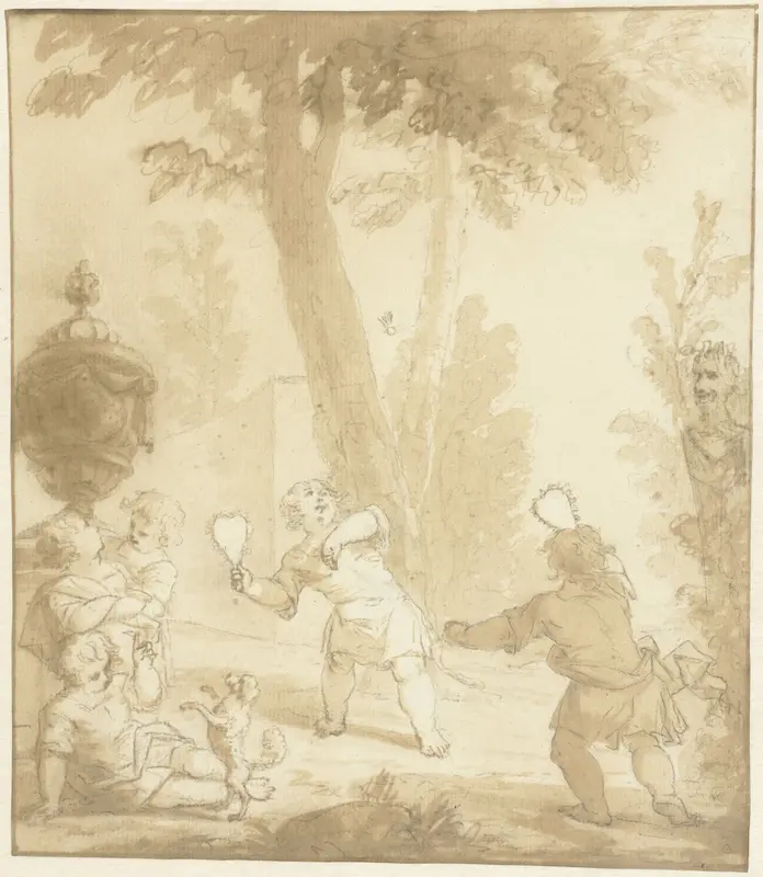 Allegorische voorstelling met spelende kinderen Wall Art by Johann Heinrich Keller (II) - High-Resolution Digital Print