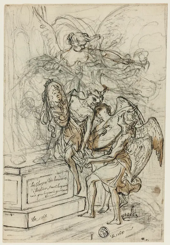 Allegory in Honor of King Stanislas Leczynski (recto); Sketch of Standing Man with Outstretched Arms (verso) Wall Art by Claude Louis Desrais - High-Resolution Digital Print
