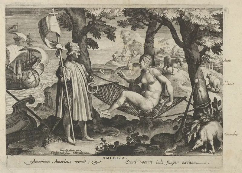 Allegory of America, from New Inventions of Modern Times (Nova Reperta), plate 1 of 19 Wall Art by Theodoor Galle - High-Resolution Digital Print