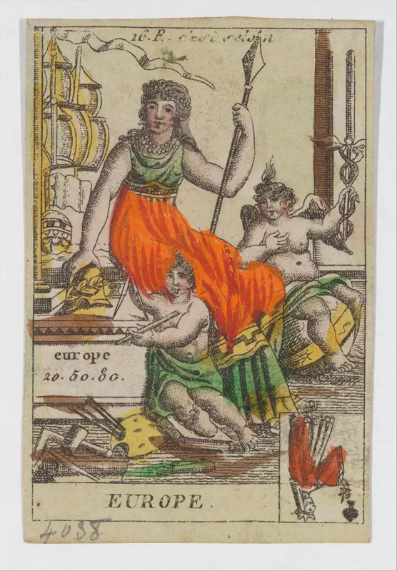 Allegory of Europe, from the playing cards (for quartets) "Costumes des Peuples Étrangers" Wall Art by Anonymous, French, 18th century - High-Resolution Digital Print