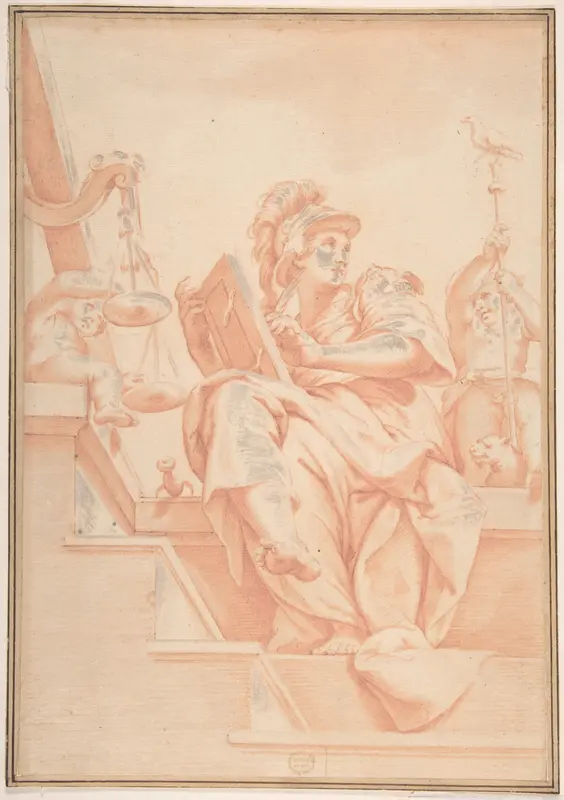 Allegory of Justice with Two Putti (after Lorenzo Sabatini's Fresco in Palazzo Vecchio, Florence) Wall Art by Anonymous, Italian, 17th century - High-Resolution Digital Print