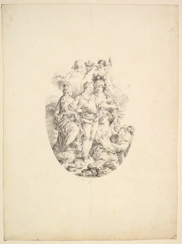Allegory of Louis XVI on the Occasion of his Accession to the Throne of France in 1774 Wall Art by Augustin de Saint-Aubin - High-Resolution Digital Print