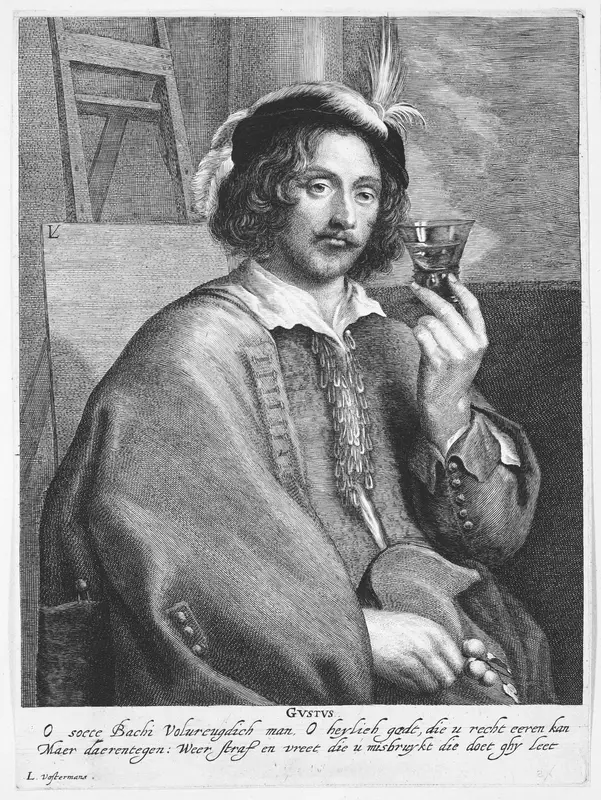 Allegory of Taste (Portrait of the Painter Jan Davidsz. de Heem, after a self-portrait) Wall Art by Lucas Vorsterman I - High-Resolution Digital Print