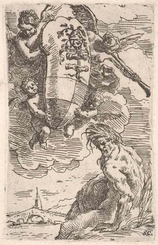 Allegory of the Foglia River and the city of Pesaro's coat of arms, frontispiece for "Il Pesarese" Wall Art by Simone Cantarini - High-Resolution Digital Print