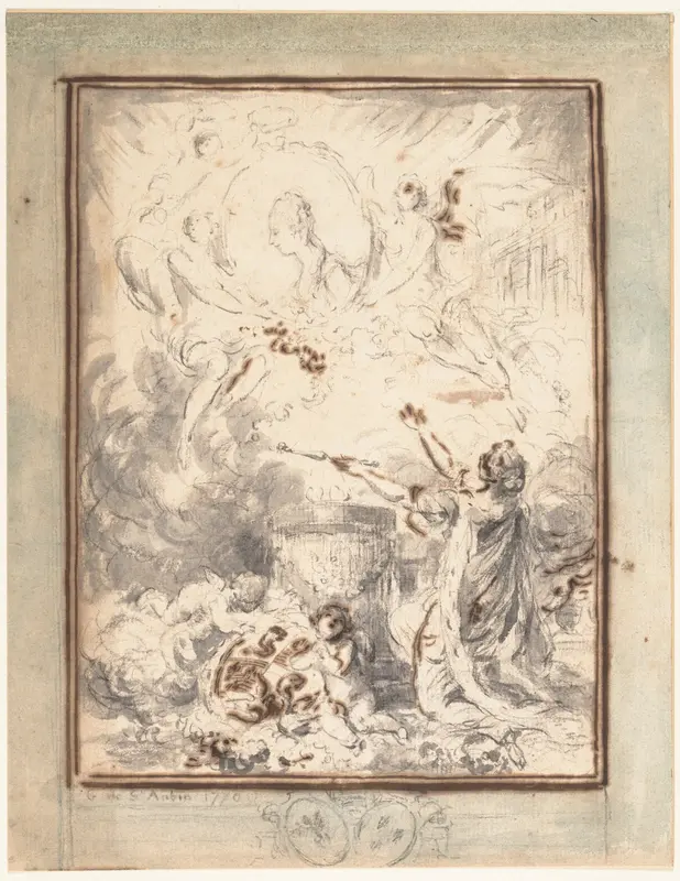 Allegory of the Marriage of the Dauphin and Marie-Antoinette in 1770 Wall Art by Gabriel de Saint-Aubin - High-Resolution Digital Print