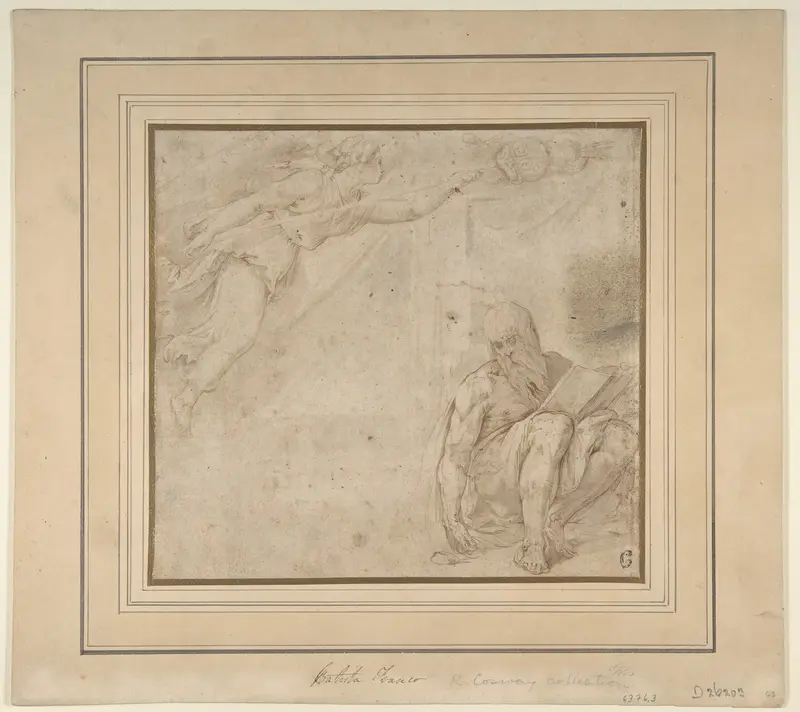 Allegory with a Flying Victory and a Seated Bearded Man with a Book Wall Art by Battista Franco - High-Resolution Digital Print