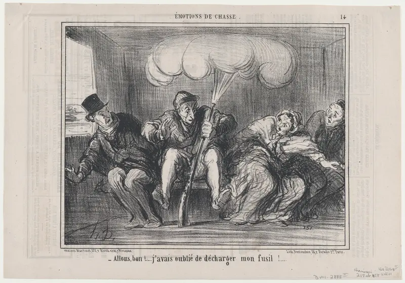 Allons bon!..... j'avais oublié de décharger mon fusil!...., from Émotions de Chasse, published in Le Charivari, February 21, 1858 Wall Art by Honoré Daumier - High-Resolution Digital Print