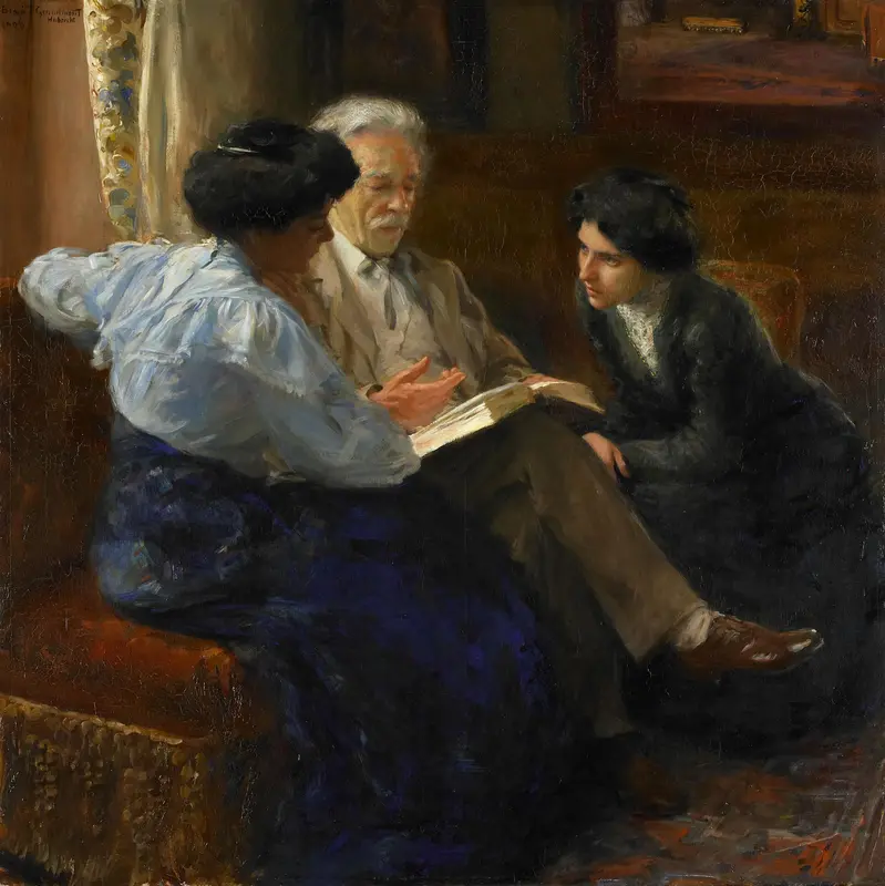 Alphons Marie Antoine Joseph Grandmont (1837-1909). Tweede echtgenoot van de schilderes, lesgevend aan twee Italiaanse meisjes Wall Art by Bramine Hubrecht - High-Resolution Digital Print