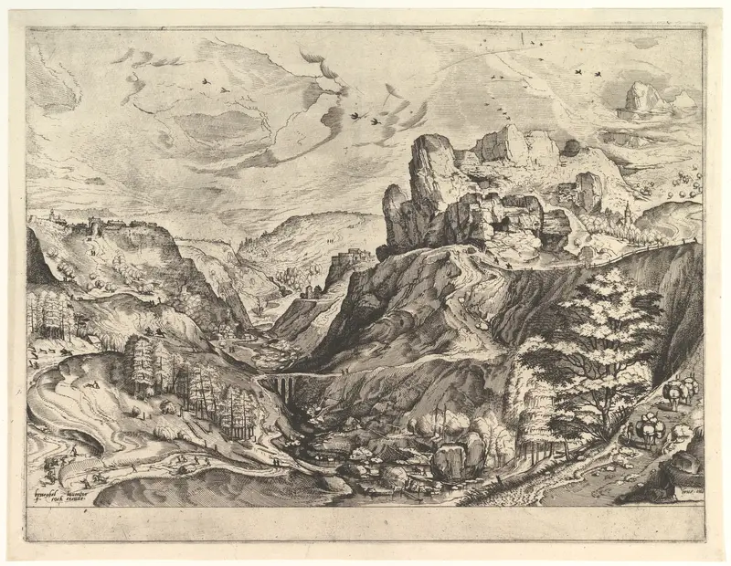 Alpine Landscape with a Deep Valley, from "The Large Landscapes" Wall Art by Johannes van Doetecum I - High-Resolution Digital Print