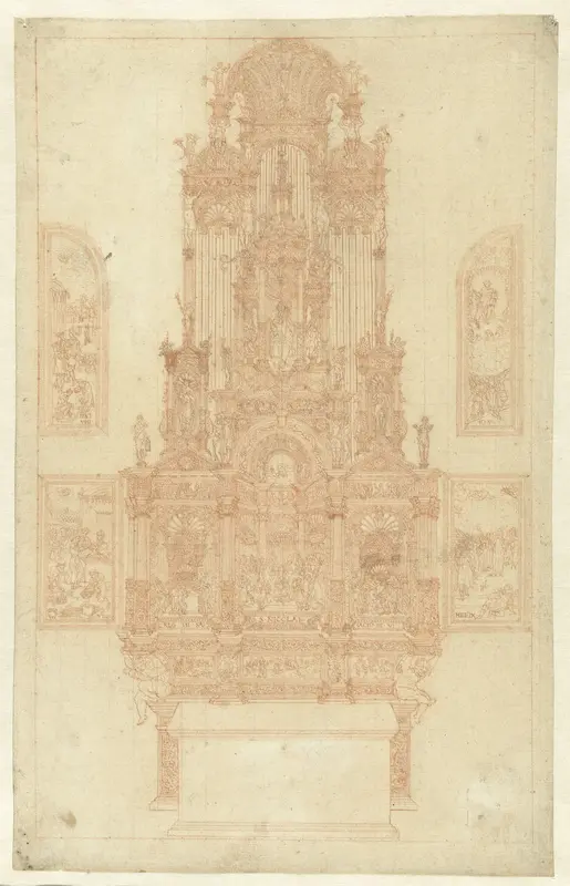 Altaar met de inwijding van H. Nicolaas als bisschop omringd door bijbelse voorstellingen Wall Art by anonymous - High-Resolution Digital Print