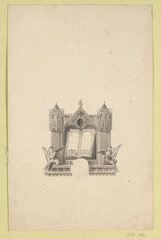 Altaar met opengeslagen bijbel en twee harp spelende engelen Wall Art by Johann Wilhelm Kaiser (I) - High-Resolution Digital Print