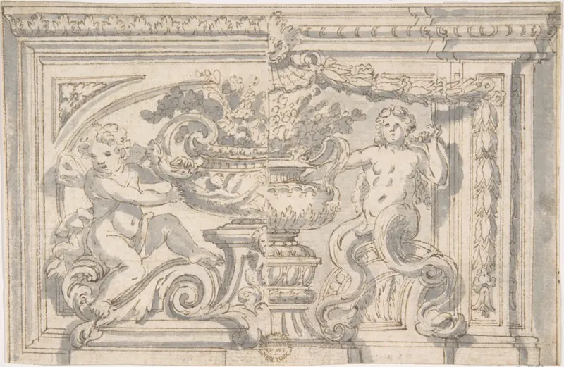 Alternate Panel Designs with Urn and Putto Wall Art by Anonymous, Italian, 17th century - High-Resolution Digital Print