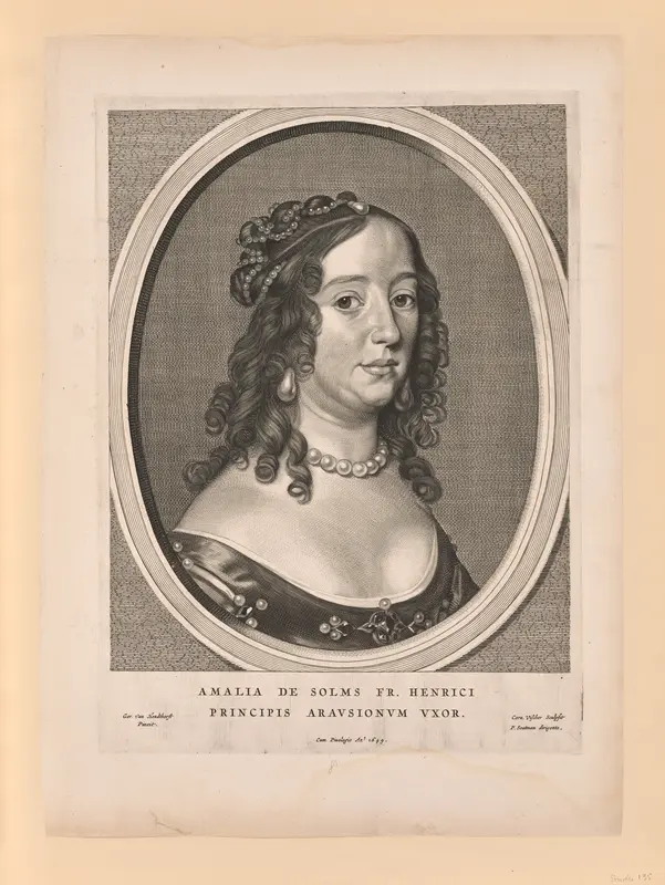 Amalia van Solms, wife of Frederick Henry, from Nine Portraits Wall Art by Cornelis Visscher - High-Resolution Digital Print