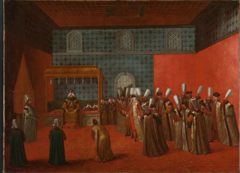 Ambassadeur Cornelis Calkoen op audiëntie bij sultan Ahmed III Wall Art by Jean Baptiste Vanmour - High-Resolution Digital Print