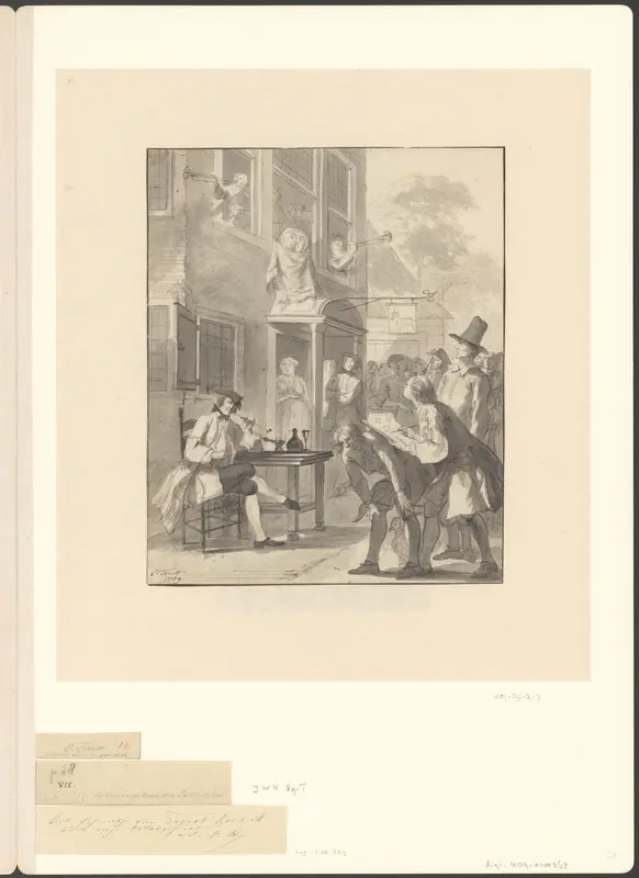 Ambassadeur der Laberlotten vertoont zich voor het venster van de herberg 't Bokki in de Haarlemmerhout Wall Art by Unknown - High-Resolution Digital Print