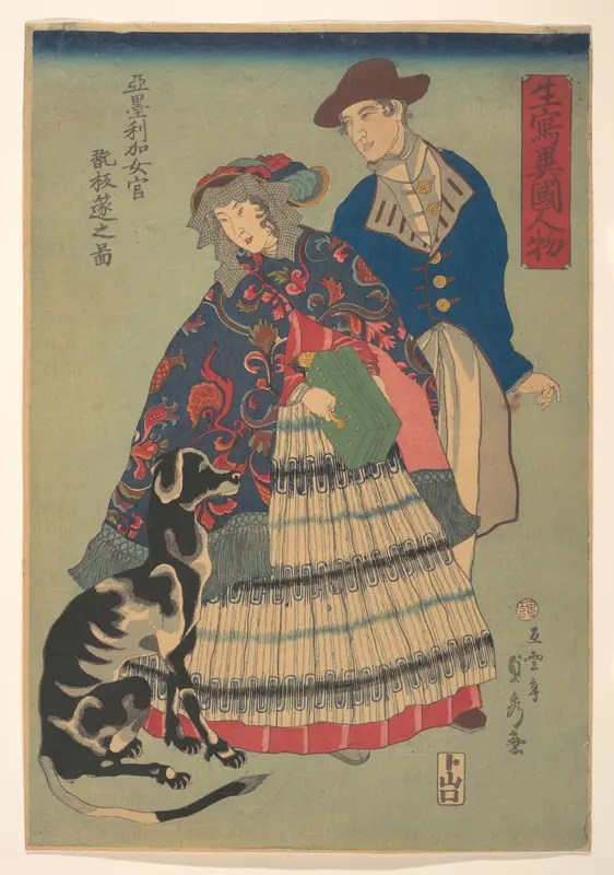 American Woman Playing a Concertina, from the series Life Drawings of People from Foreign Nations Wall Art by Utagawa (Gountei) Sadahide - High-Resolution Digital Print