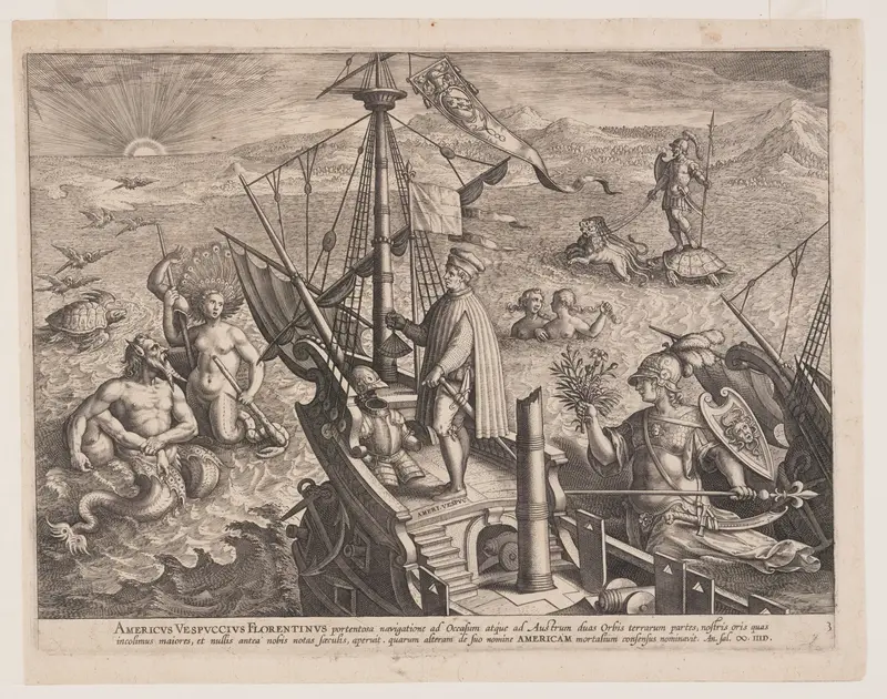 Amerigo Vespucci on His Ship, from Americae Retectio (The Discovery of America)