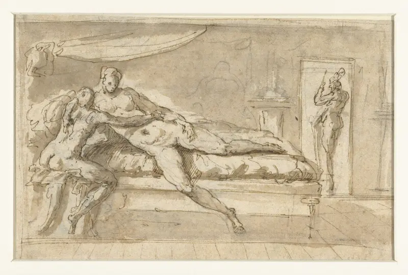 Amor en Psyche in een vertrek Wall Art by Unknown - High-Resolution Digital Print