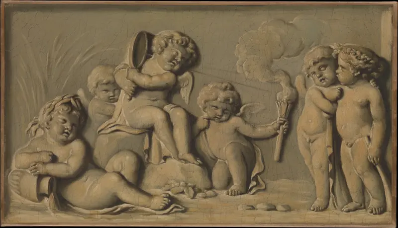 Amorini at play (one of a pair) Wall Art by Piat Joseph Sauvage - High-Resolution Digital Print