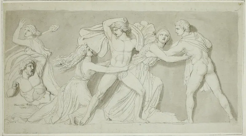 Amphion and Zethus Delivering their Mother Antiope from the Fury of Dirce and Lycus Wall Art by John Flaxman - High-Resolution Digital Print