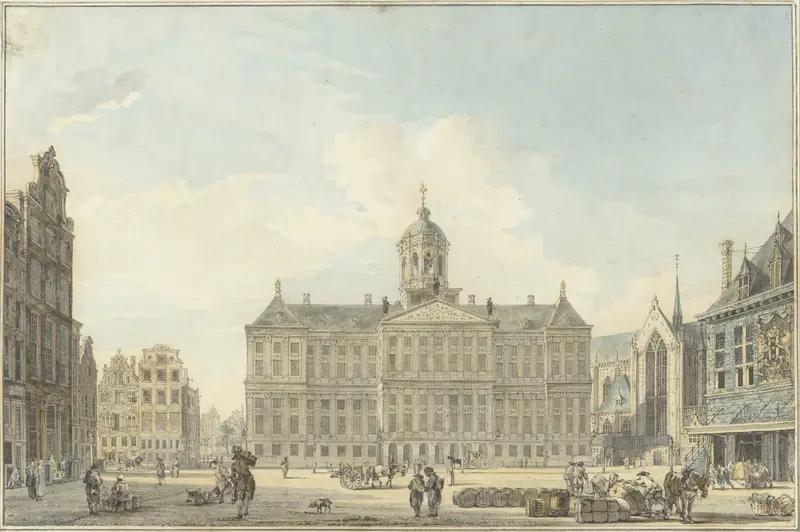 Amsterdam, de Dam met het Stadhuis en de Waag Wall Art by Unknown - High-Resolution Digital Print