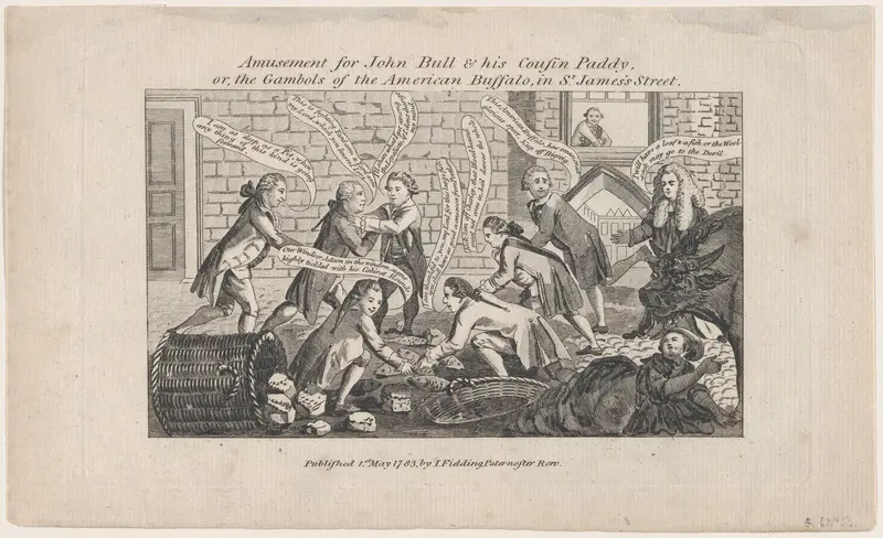 Amusement for John Bull & His Cousin Paddy, or, the Gambols of the American Buffalo, in St. James's Street Wall Art by John Fielding - High-Resolution Digital Print