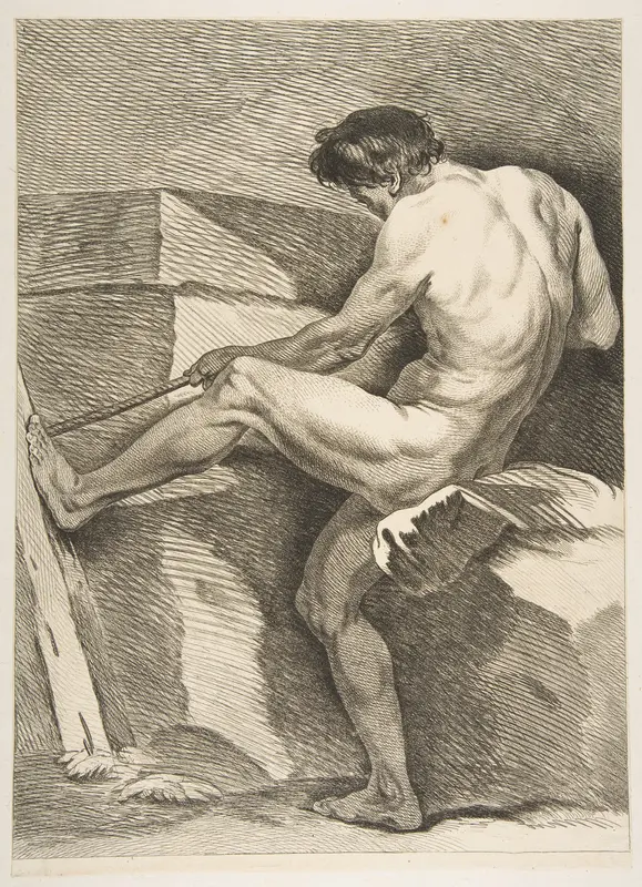 An "Académie": Man Pulling a Cord Wall Art by Carle (Charles André) Vanloo - High-Resolution Digital Print