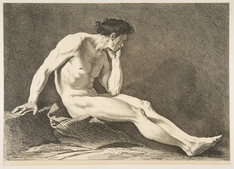 An "Académie": Sitting Man Wall Art by Carle (Charles André) Vanloo - High-Resolution Digital Print