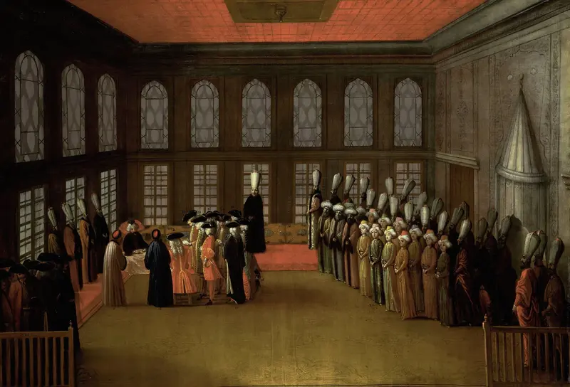 An Ambassador's Audience with the Grand Vizier in his Yali on the Bosporus (Ambassador Cornelis Calkoen, 12 August 1727) Wall Art by anonymous - High-Resolution Digital Print