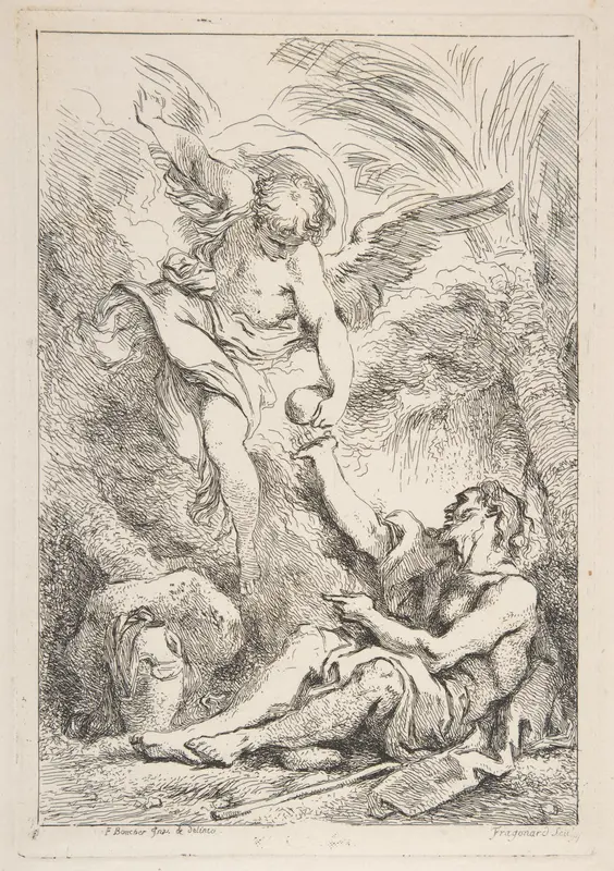 An Angel Bringing Food to a Hermit Wall Art by Jean Honoré Fragonard - High-Resolution Digital Print