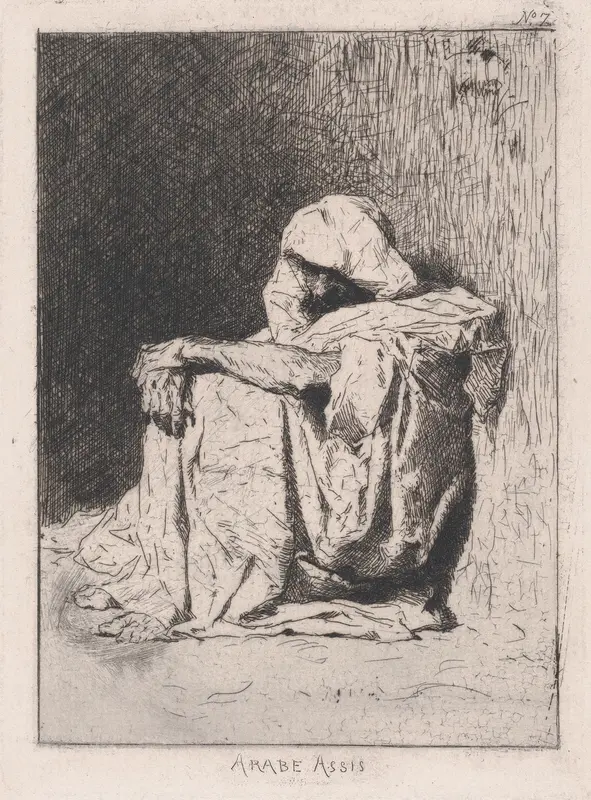 An Arabic man seated on the ground, head partly covered Wall Art by Mariano Fortuny, 1838–1874 - High-Resolution Digital Print