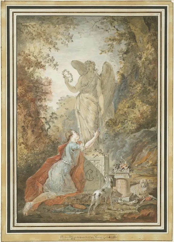 An Artist Adoring a Statue of Virtue Wall Art by Claude Jean Baptiste Hoin - High-Resolution Digital Print