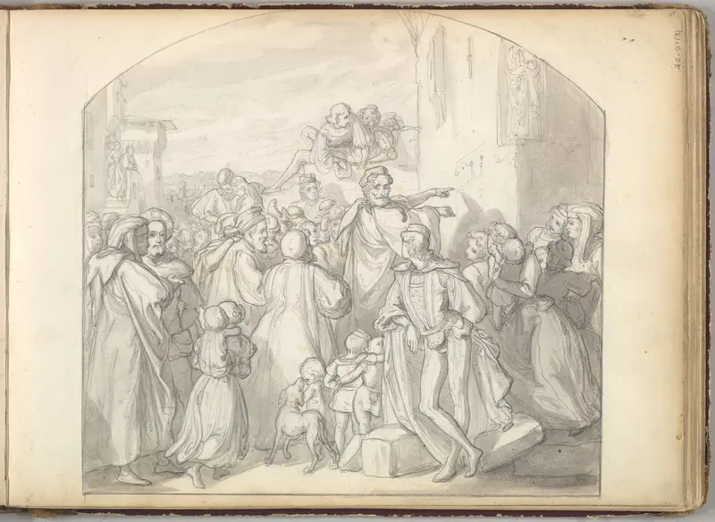 An Artist Drawing on Wall of a Church Watched by a Crowd Wall Art by Frederic, Lord Leighton - High-Resolution Digital Print