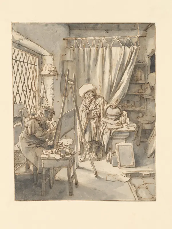 An Artist with a Model in his Studio Wall Art by Cornelis Dusart - High-Resolution Digital Print