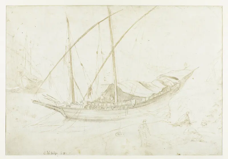 An Italian Galley, with the Bow to the Left, and Several Figure Sketches / recto: An Italian Galley, with the Stern to the Left Wall Art by Guilliam du Gardijn - High-Resolution Digital Print