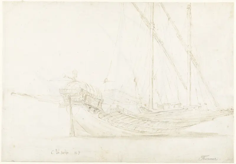 An Italian Galley, with the Stern to the Left/ verso: An Italian Gallery with the Bow to the Left, and Several Figure Sketches Wall Art by Guilliam du Gardijn - High-Resolution Digital Print