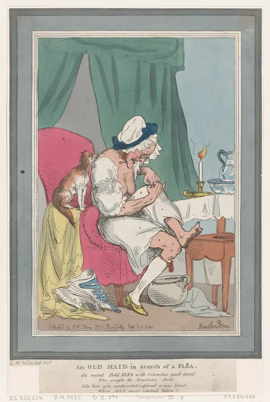 An Old Maid In Search of a Flea Wall Art by Thomas Rowlandson - High-Resolution Digital Print