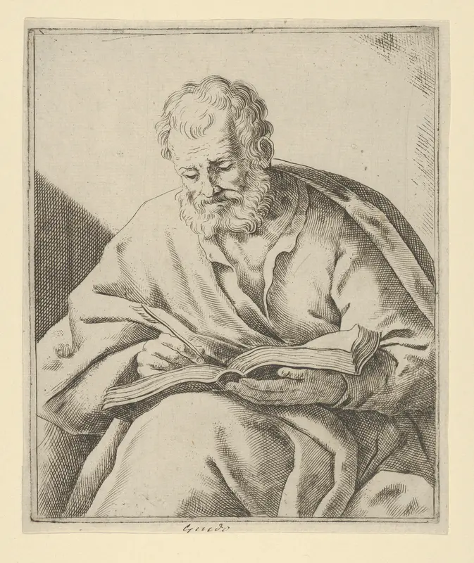 An old man seated and writing in a book (an evangelist?) Wall Art by Anonymous - High-Resolution Digital Print