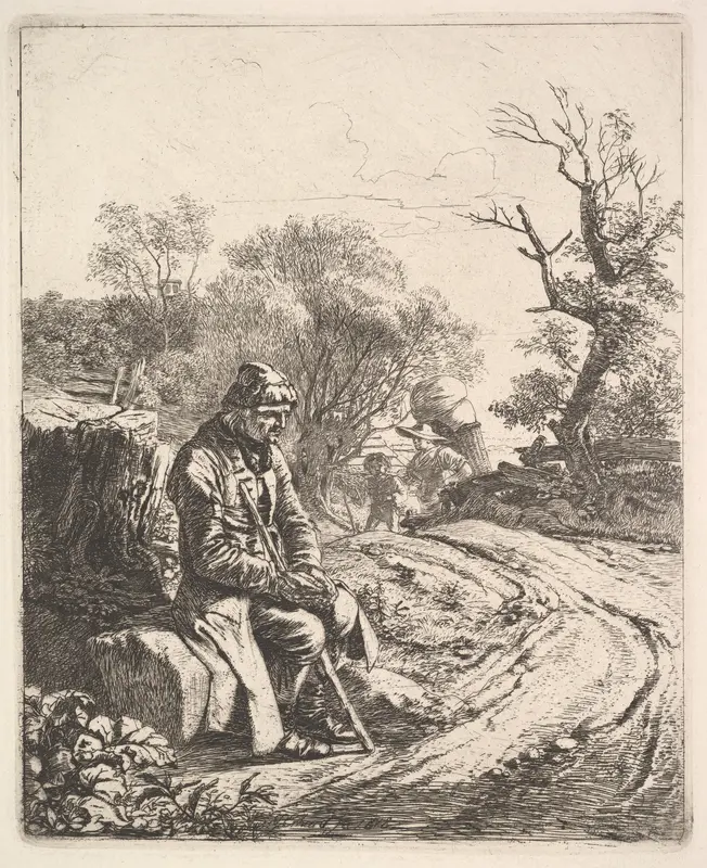 An Old Man Sitting on the Roadside Wall Art by Johann Christoph Erhard - High-Resolution Digital Print