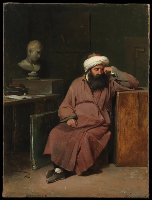 An Ottoman Man in the Artist's Studio Wall Art by Auguste-Xavier Leprince - High-Resolution Digital Print