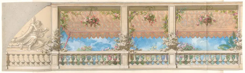 An Outdoor Balustrade Overhung with an Awning in Moorish Style Wall Art by Jules-Edmond-Charles Lachaise - High-Resolution Digital Print