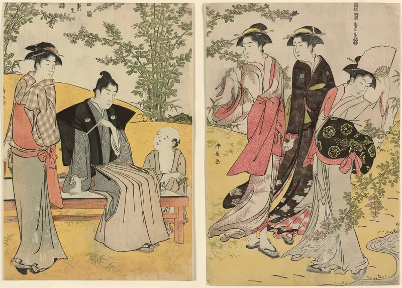 An outing at Hagidera, from the series "A Brocade of Eastern Manners (Fuzoku Azuma no nishiki)"