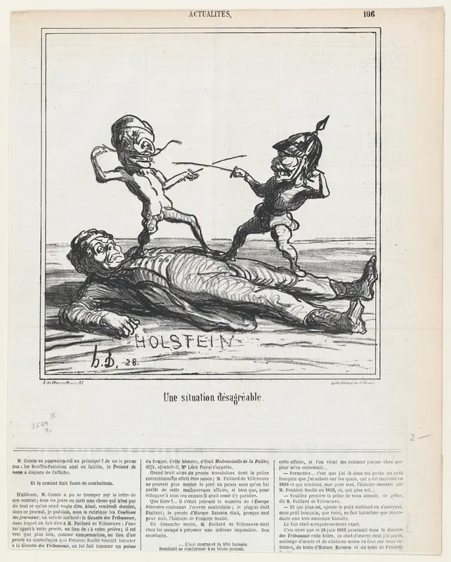An uncomfortable situation, from 'News of the day,' published in Le Charivari, June 5, 1866 Wall Art by Honoré Daumier - High-Resolution Digital Print